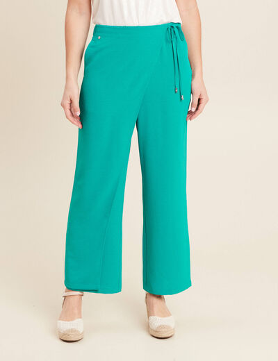 Pantalon flou avec pan vert émeraude femme