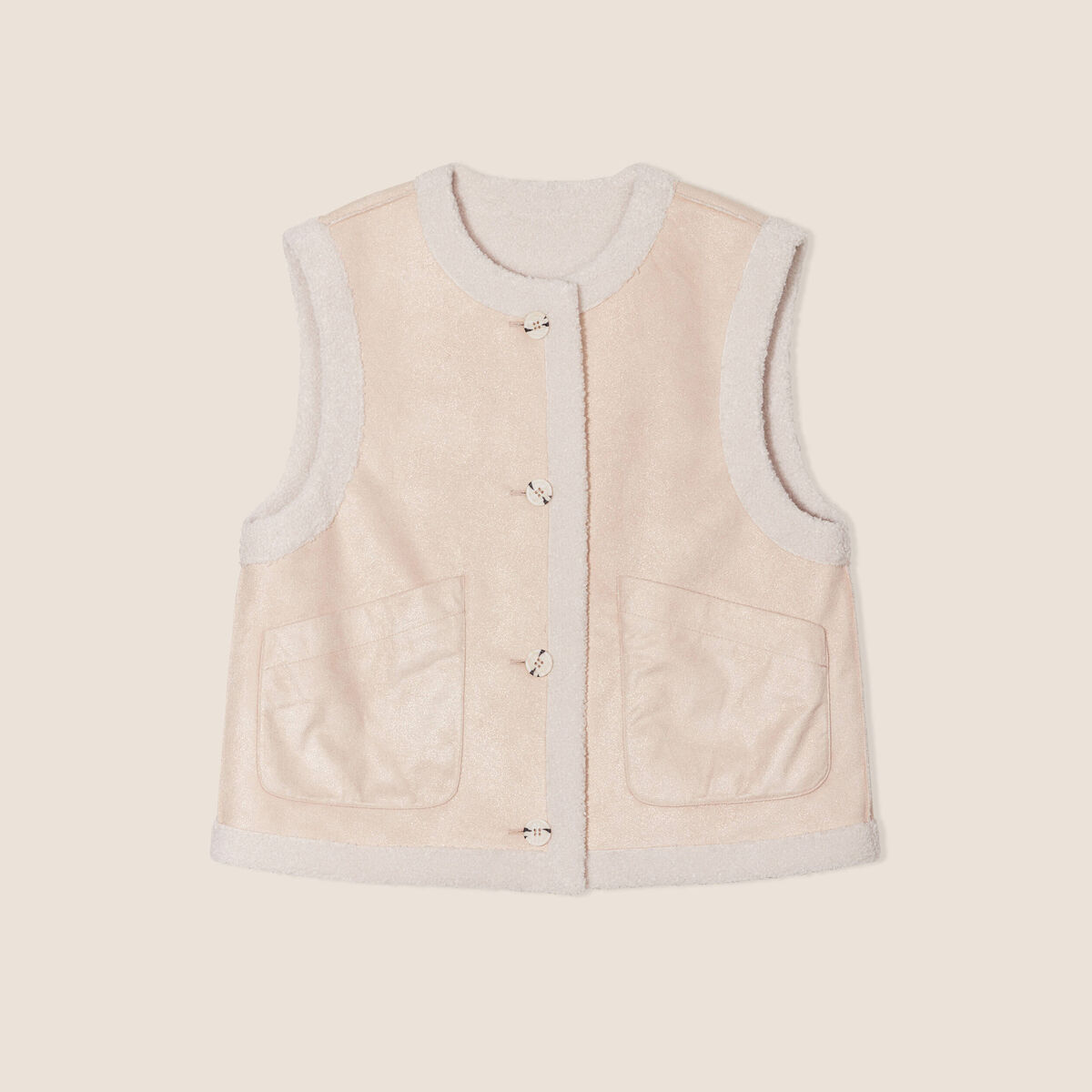 Gilet r&eacute;versible laine mouton beige femme