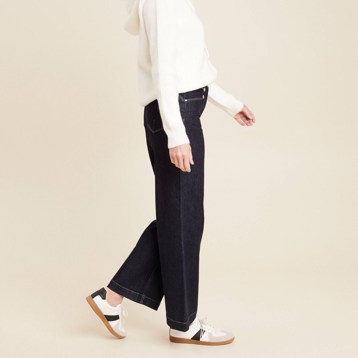 Jean large &agrave; pont denim brut femme
