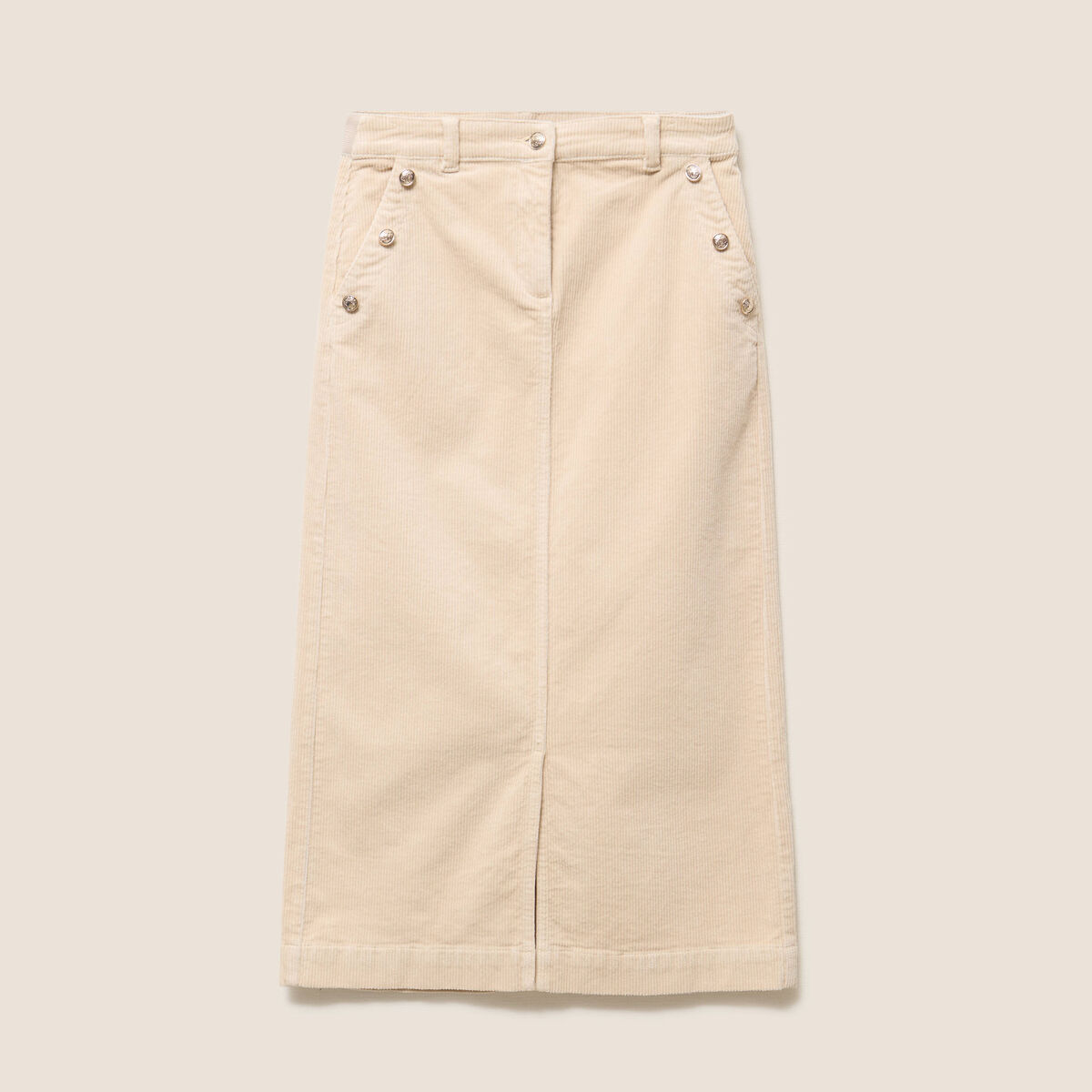 Jupe droite longue en velours sable femme