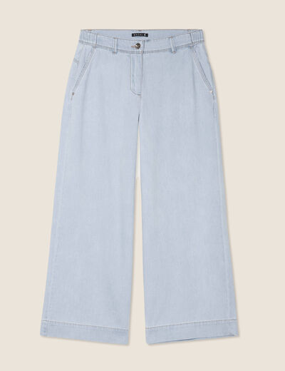 Jean large 7/8ème taille haute denim bleach femme