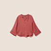 Blouse col v manches 3/4 fluide marron cognac femme