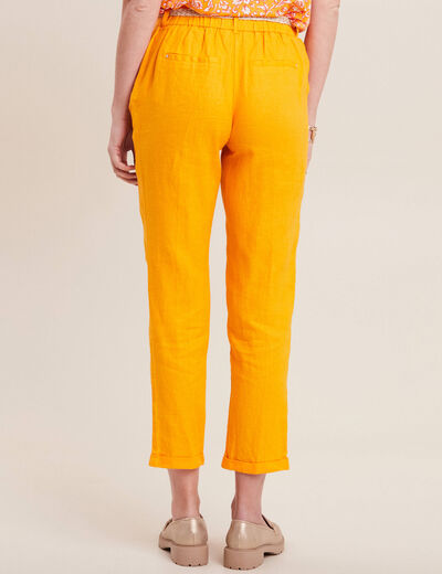 Pantalon flou ceinturé jaune or femme