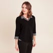 T-shirt col chemise manches 3/4 noir femme