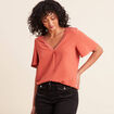 T-shirt bi-mati&egrave;re manches courtes vieux rose femme