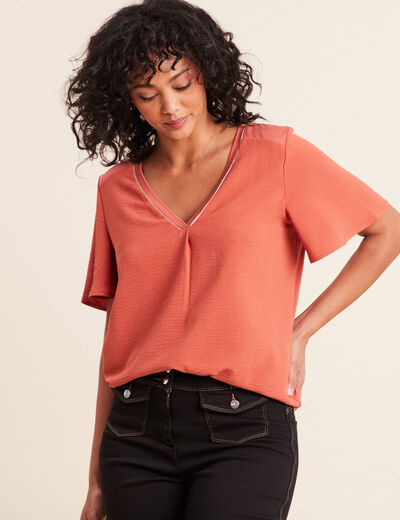 T-shirt bi-mati&egrave;re manches courtes vieux rose femme