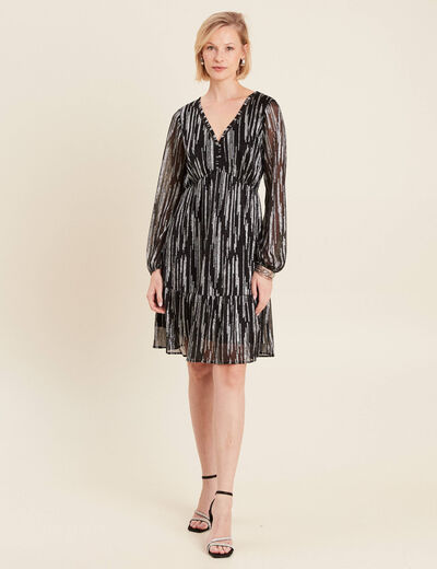 Robe argentée à sequins évasée noir femme