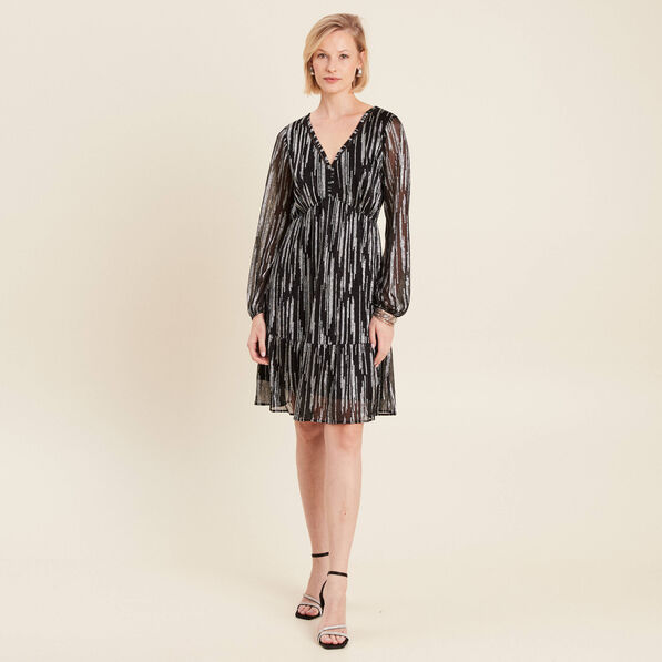 Robe argentée à sequins évasée noir femme
