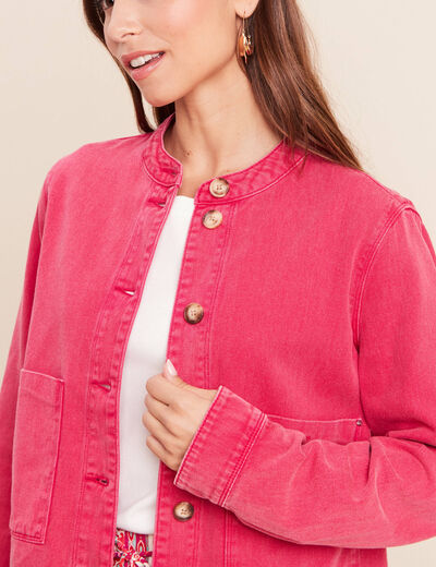 Veste ample courte en jean rose fushia femme