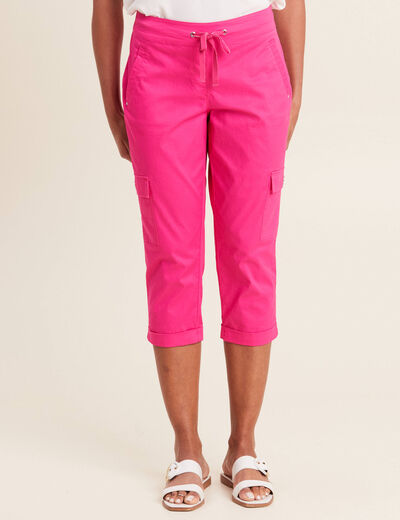 Pantacourt droit poches côtés rose fushia femme