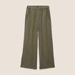 Pantalon large taille haute pliss&eacute; vert kaki femme