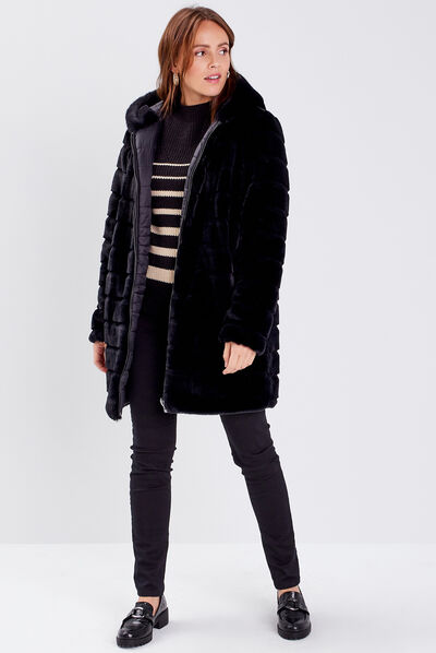 Doudoune droite réversible noir femme