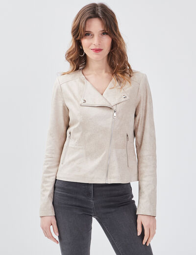 Veste droite zippée beige femme