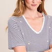 T-shirt droit broderie manches courtes bleu femme