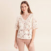 Pull col v manches courtes dentelle ecru femme