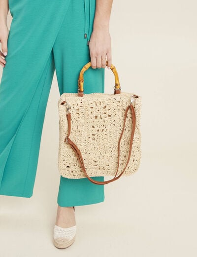Sac tressé anses bambou ivoire femme