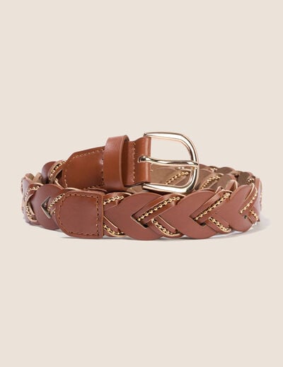 Ceinture large tress&eacute;e avec cha&icirc;ne camel femme
