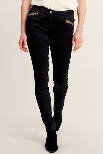 Jean ajusté avec sequins noir femme