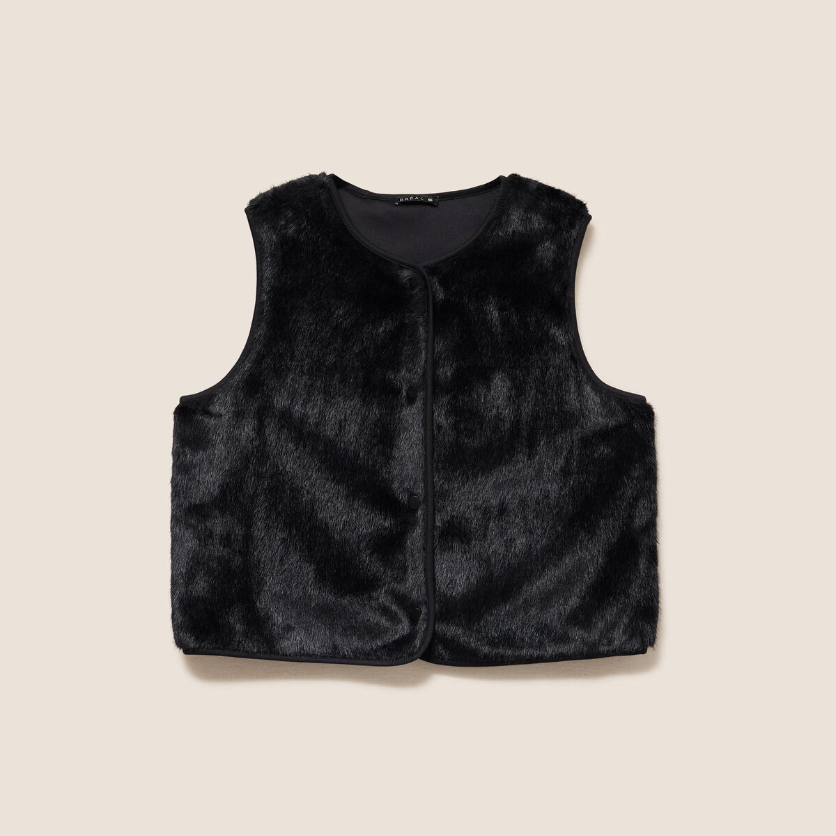 Gilet droit sans manches fausse fourrure noir femme