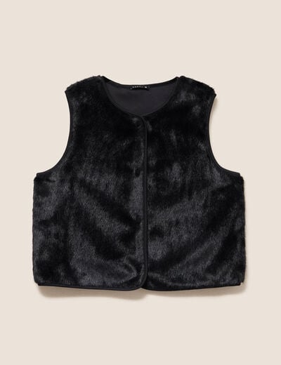 Gilet droit sans manches fausse fourrure noir femme