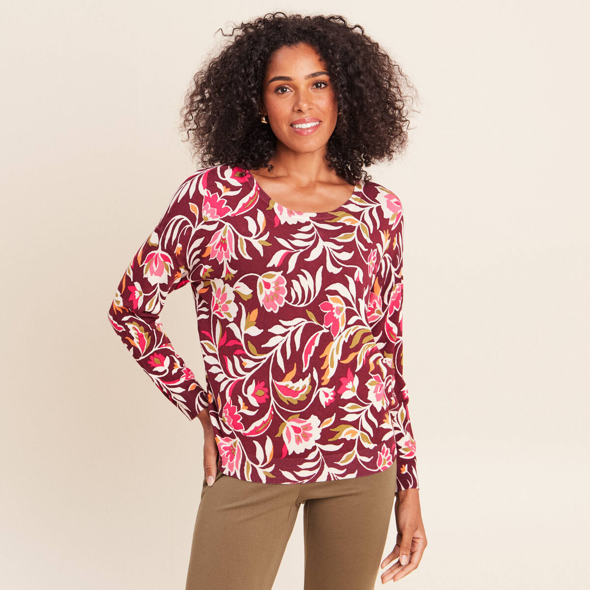 Pull manches longues rose femme