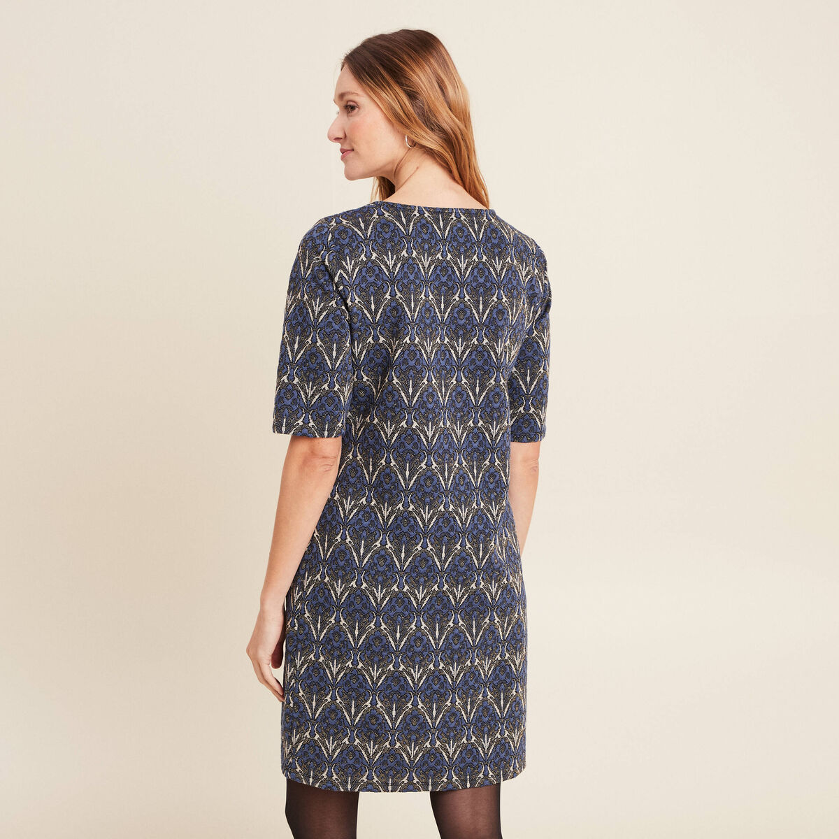 Robe droite manches 3/4 bleu femme