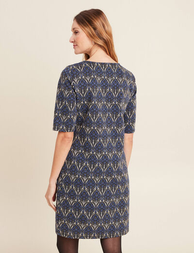 Robe droite manches 3/4 bleu femme