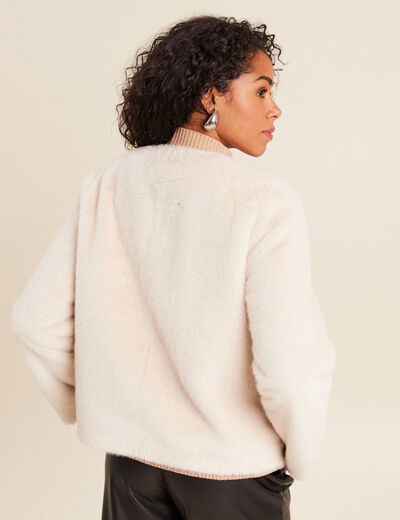 Manteau sans col en fausse fourrure ivoire femme