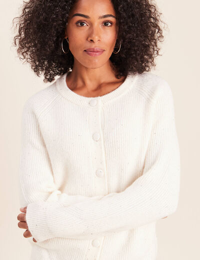 Cardigan col rond &agrave; sequins ecru femme