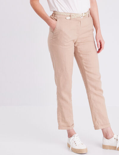 Pantalon flou ceinturé sable femme
