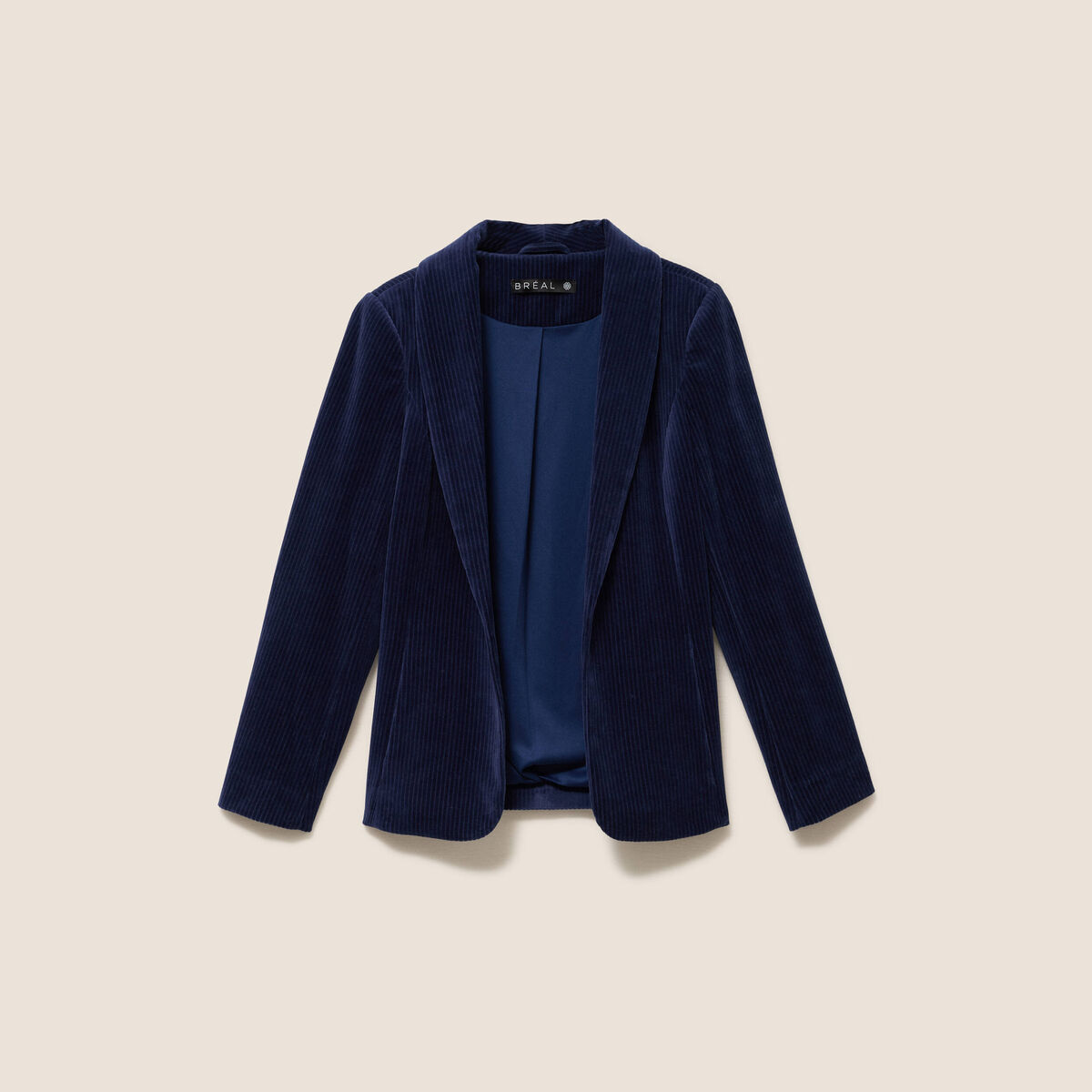 Veste tailleur velours bleu marine femme