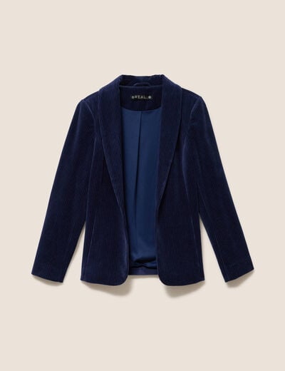Veste tailleur velours bleu marine femme