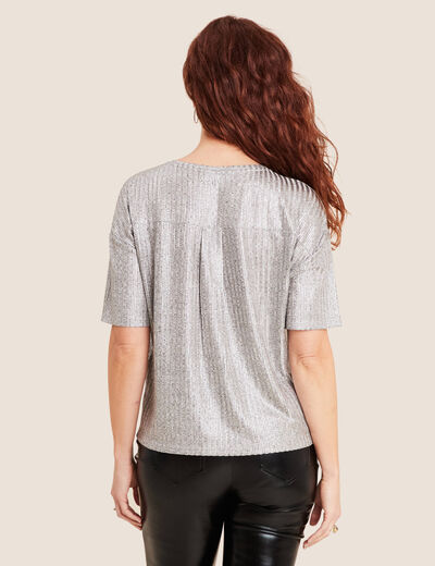 T-shirt manches courtes couleur argent femme