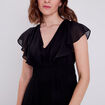 Robe longue &eacute;vas&eacute;e &agrave; volants noir femme