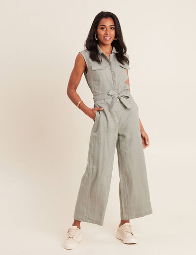 Combinaison pantalon ceinturée vert clair femme