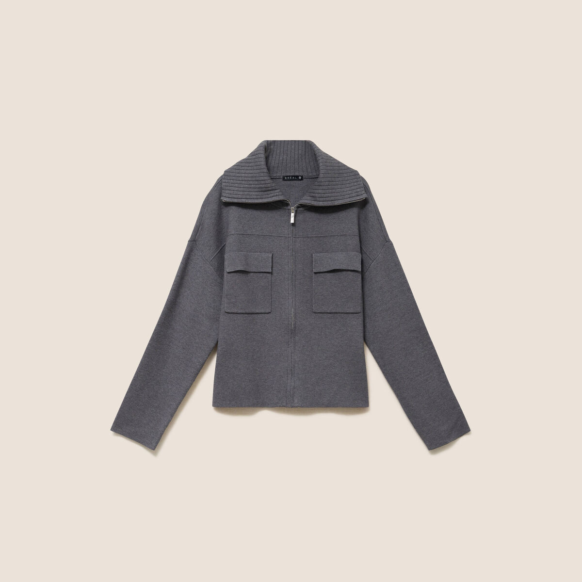 Cardigan col camionneur gris fonc&eacute; femme