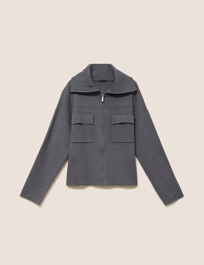 Cardigan col camionneur gris fonc&eacute; femme