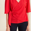 Blouse col V manches coude rouge femme