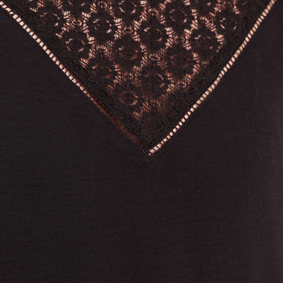 Blouse droite manches longues dentelle noir femme