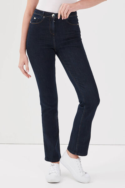 Jeans droit taille haute denim brut femme