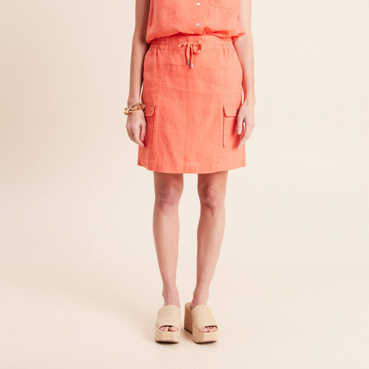 Jupe standard aspect lin orange fluo femme