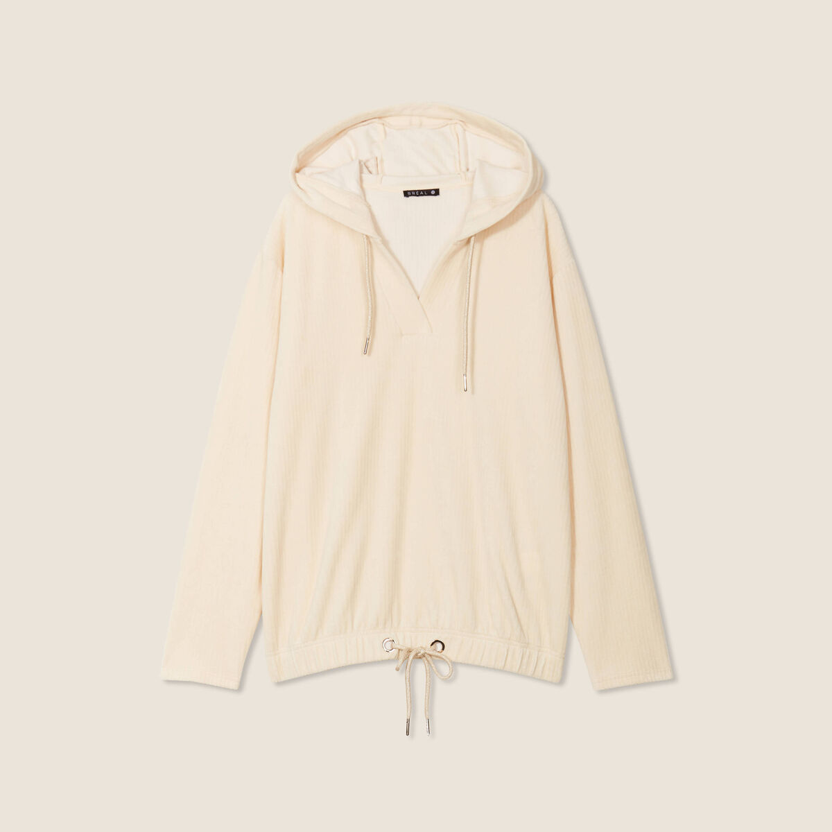Sweat velours à capuche ivoire femme