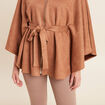 Poncho ceintur&eacute; fermeture zipp&eacute;e marron clair femme
