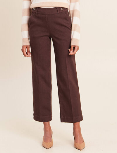Jean large taille haute &agrave; paillettes marron fonc&eacute; femme