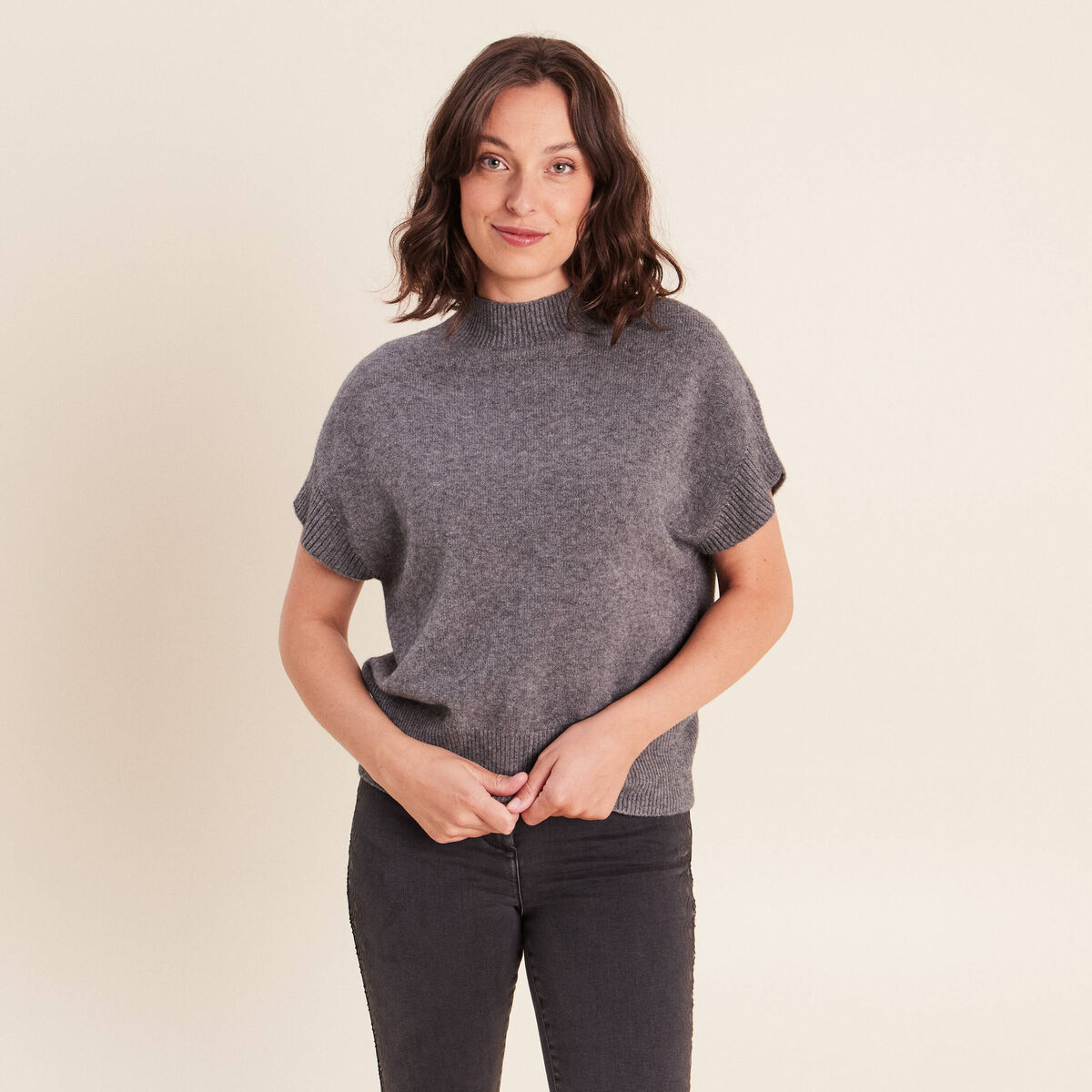 Pull col montant gris clair femme