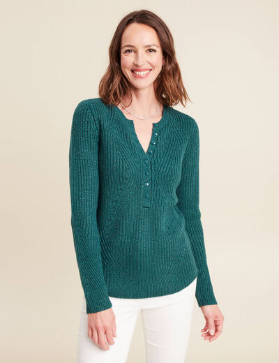 Pull manches longues vert fonc&eacute; femme