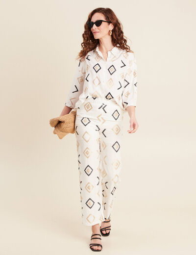 Pantacourt droit blanc femme
