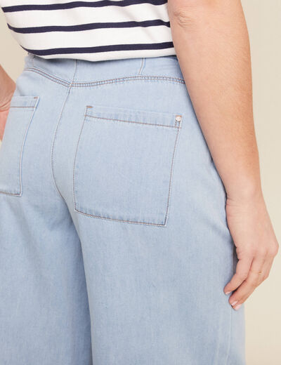Jean large 7/8ème taille haute denim bleach femme