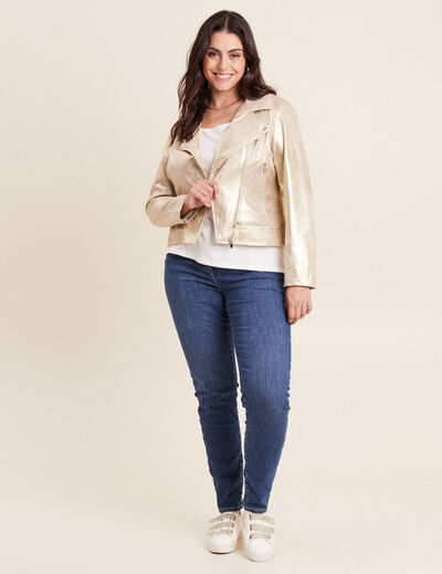 Veste esprit motard zippée couleur or femme