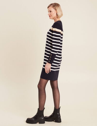 Robe tricot droite col en V bleu foncé femme